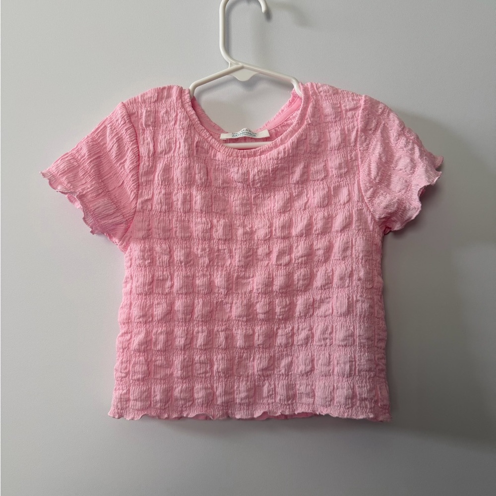 Primark Light Pink Textured Short Sleeve Top